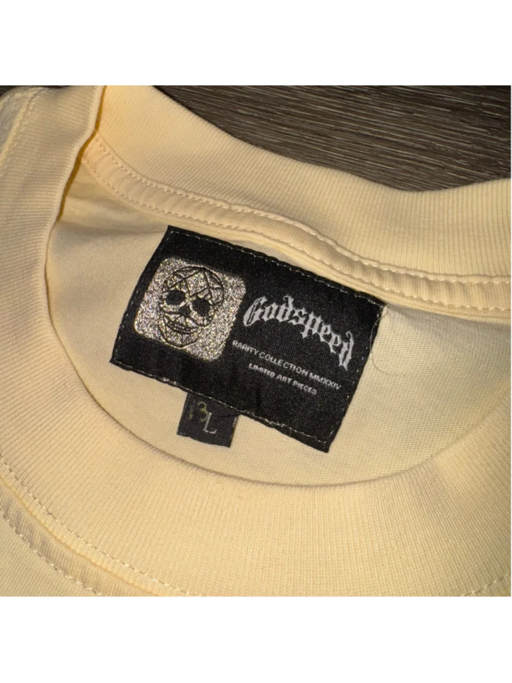 Godspeed Graphic Tee Size L Yellow Blue Statue of Liberty Print